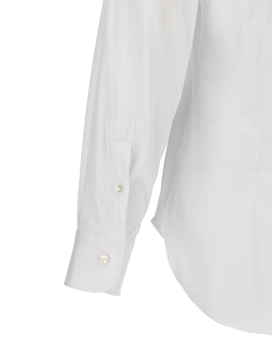 Barba White Stretch Cotton Poplin Long Sleeve Shirt With Button Closure