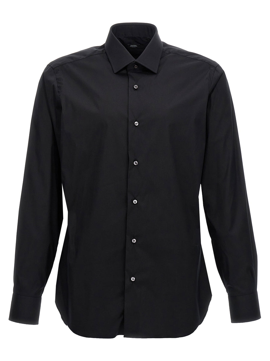 Barba Black Poplin Stretch Cotton Shirt For Men Limited