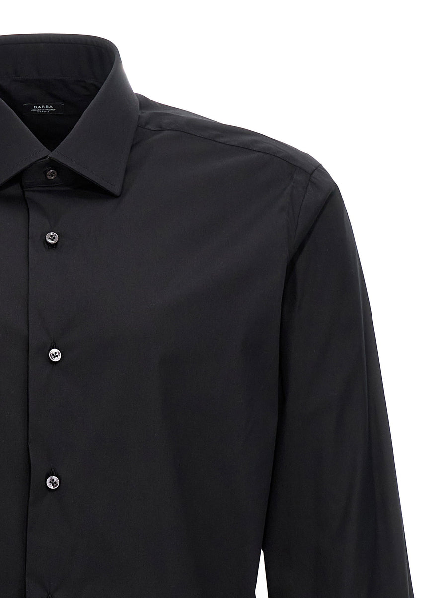 Barba Black Poplin Stretch Cotton Shirt For Men Limited