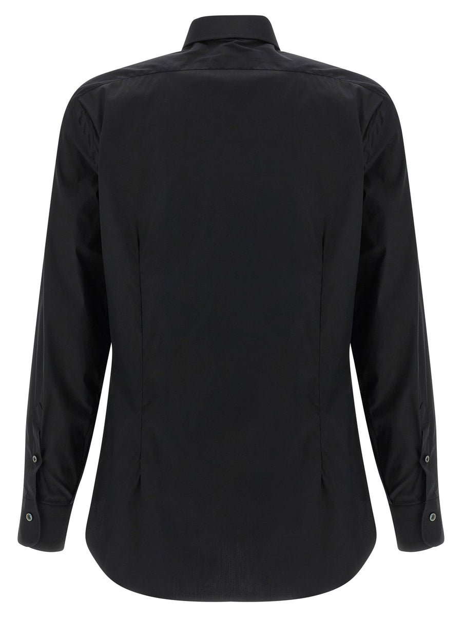 Barba Black Stretch Cotton Shirt for Men with Pearl Buttons