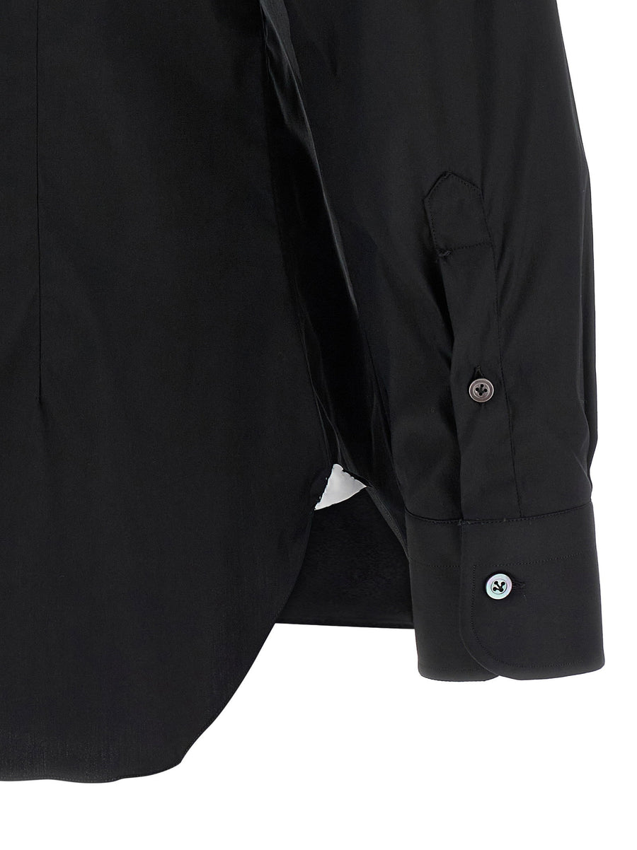 Barba Black Stretch Cotton Shirt for Men with Pearl Buttons