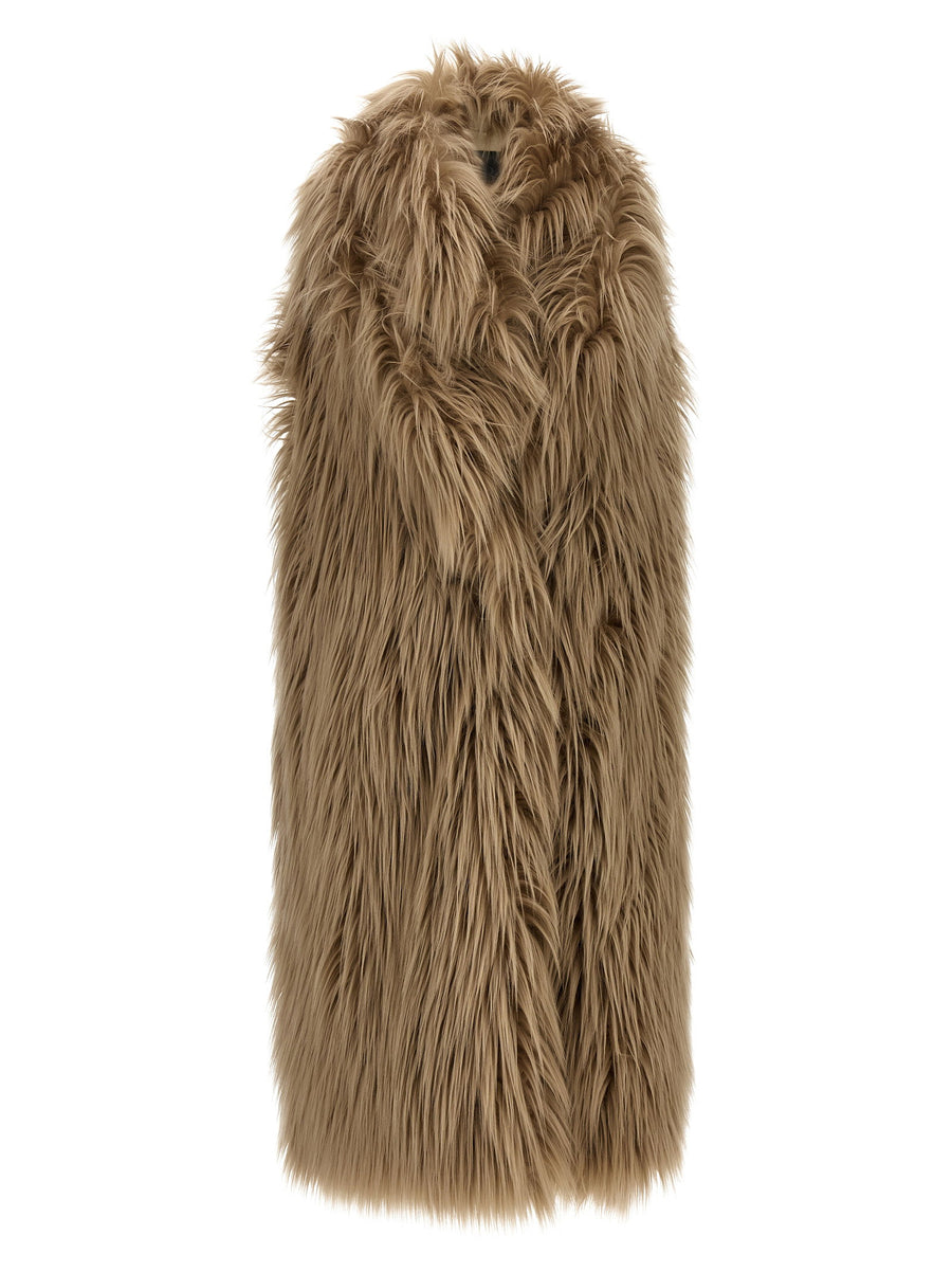 Faux Fur Vest Luxurious Warmth Robe Style Beige For Women By BB Couture Chic Comfort