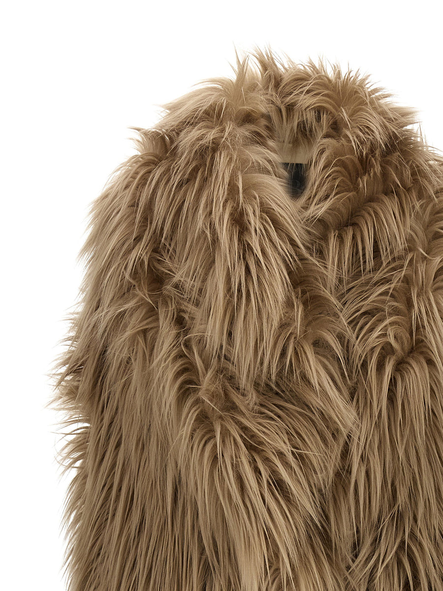 Faux Fur Vest Luxurious Warmth Robe Style Beige For Women By BB Couture Chic Comfort