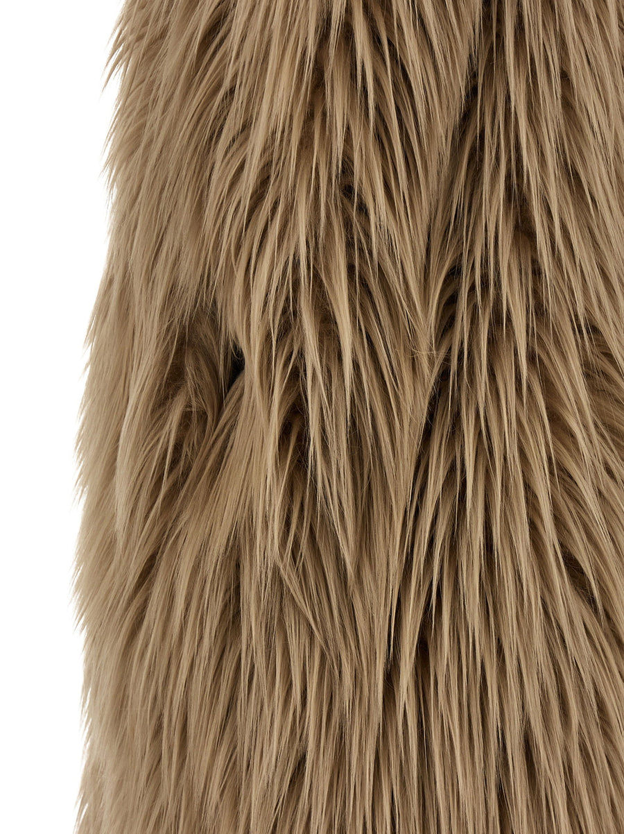 Faux Fur Vest Luxurious Warmth Robe Style Beige For Women By BB Couture Chic Comfort