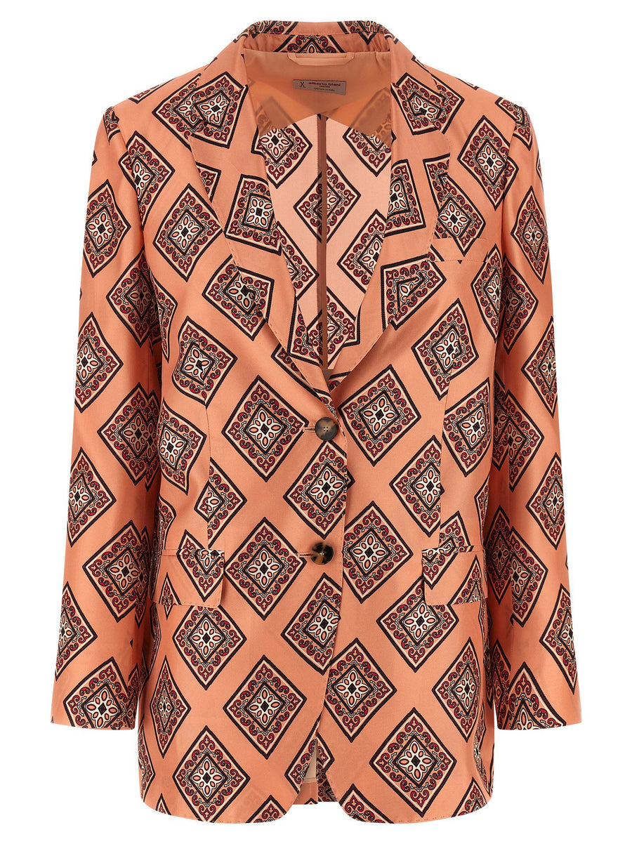Alberto Biani Pink Silk Blazer For Women Tie Print Luxury 100 Percent Silk Elegant Officewear
