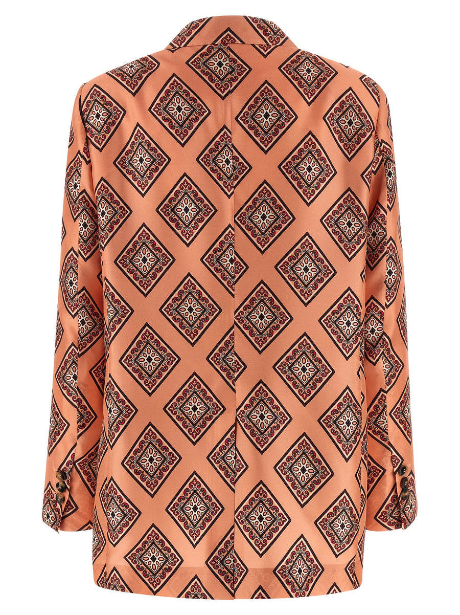 Alberto Biani Pink Silk Blazer For Women Tie Print Luxury 100 Percent Silk Elegant Officewear