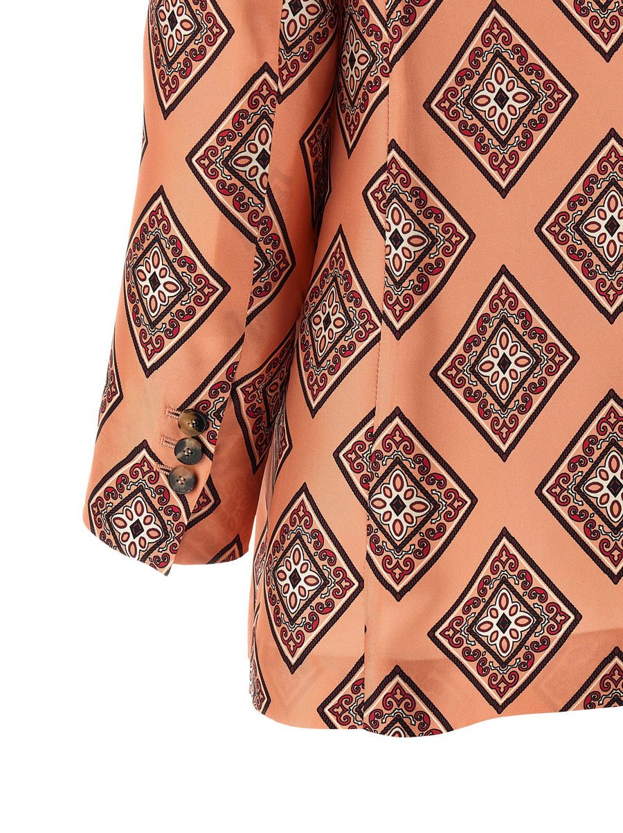 Alberto Biani Pink Silk Blazer For Women Tie Print Luxury 100 Percent Silk Elegant Officewear