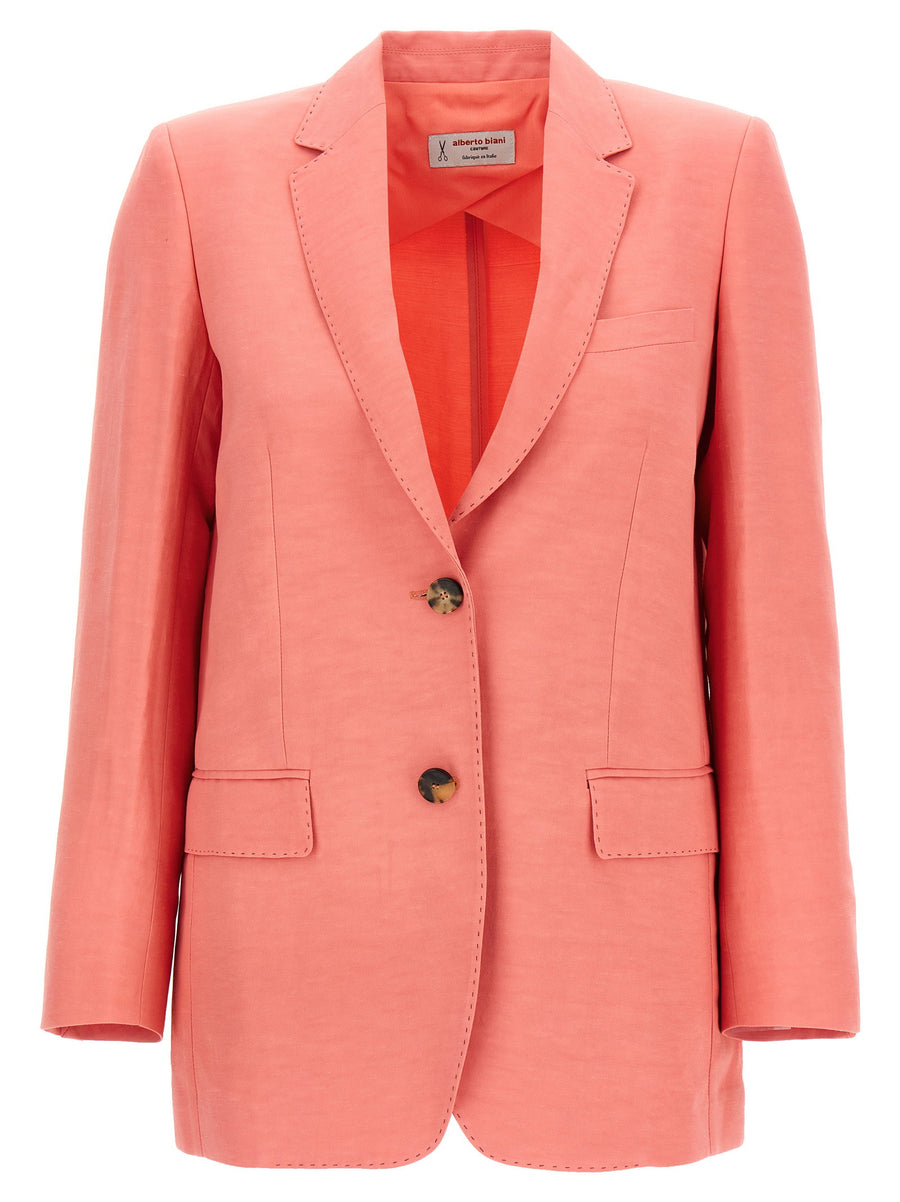 Alberto Biani America Blazer Pink Lightweight Linen Viscose For Women Breathable Polished