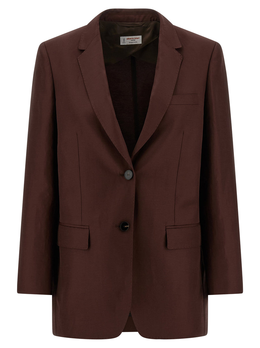 Alberto Biani America Blazer for Women Brown Viscose Linen Single Breasted Breathable Versatile Tailored