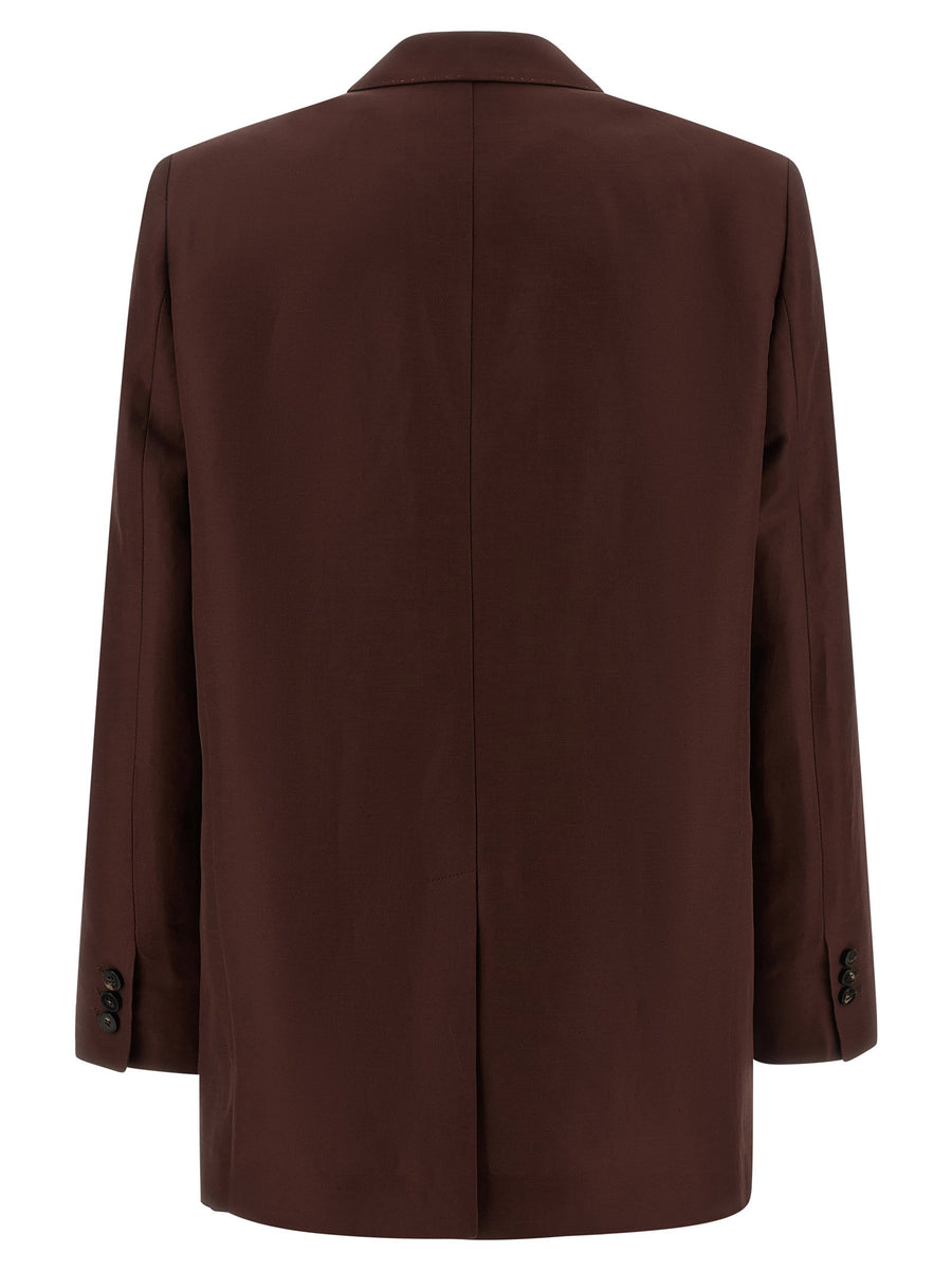 Alberto Biani America Blazer for Women Brown Viscose Linen Single Breasted Breathable Versatile Tailored