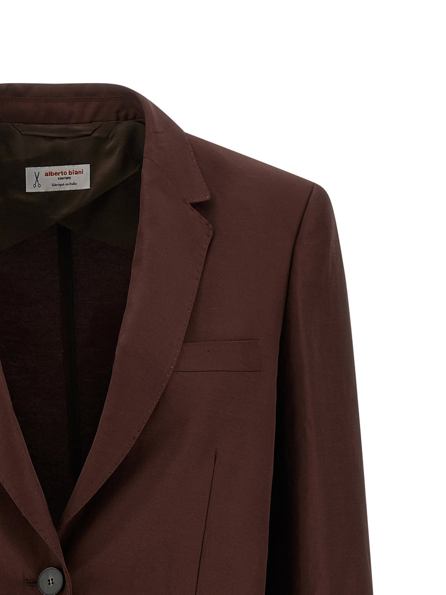 Alberto Biani America Blazer for Women Brown Viscose Linen Single Breasted Breathable Versatile Tailored