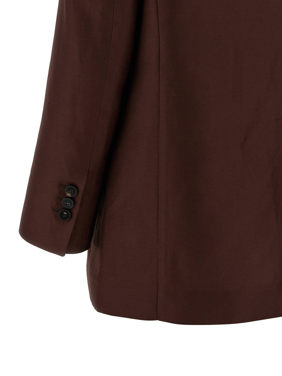 Alberto Biani America Blazer for Women Brown Viscose Linen Single Breasted Breathable Versatile Tailored