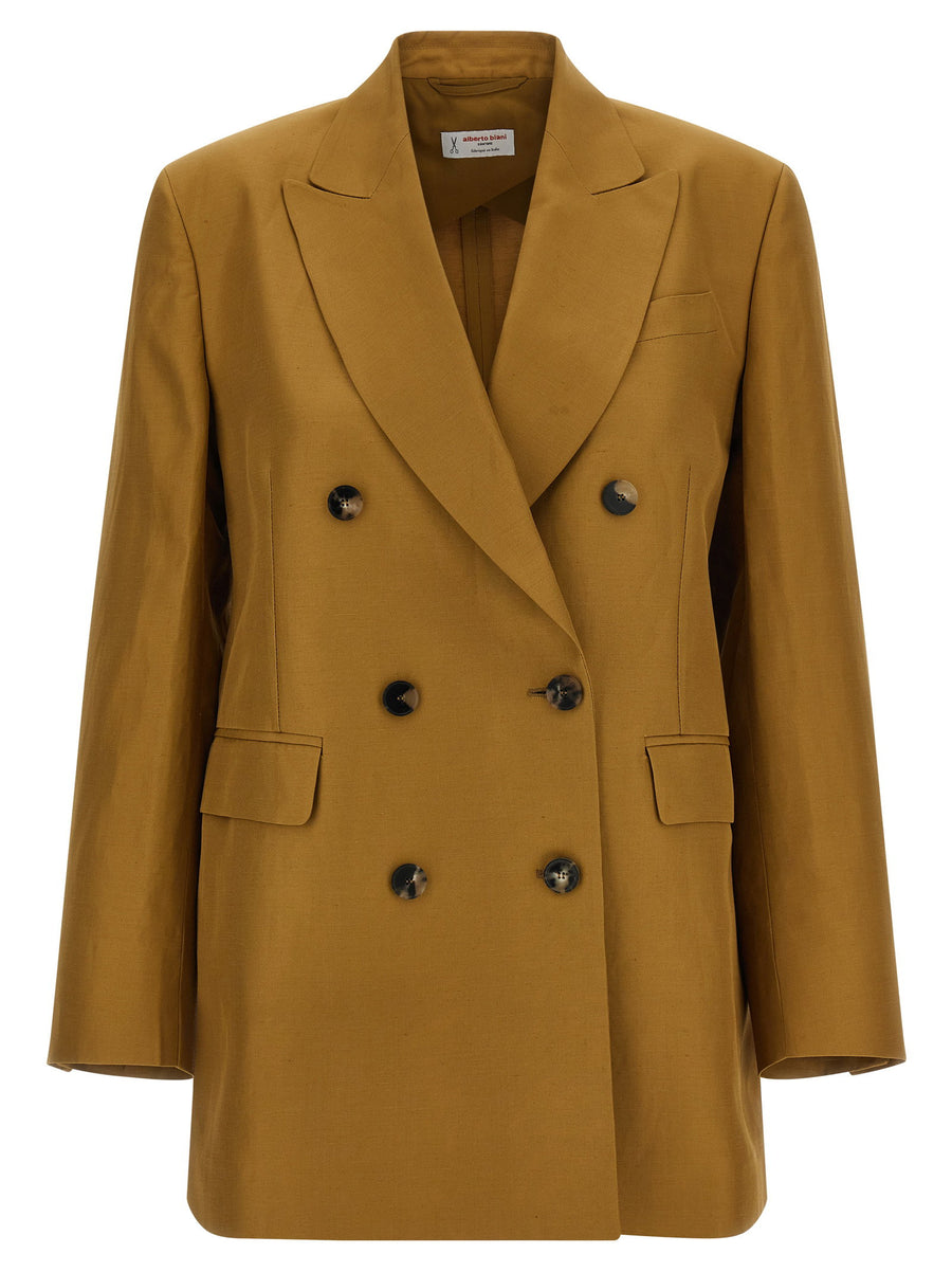 Alberto Biani Linen Viscose Blazer For Women Double Breasted Polished Brown Spring Summer 2026 Collection