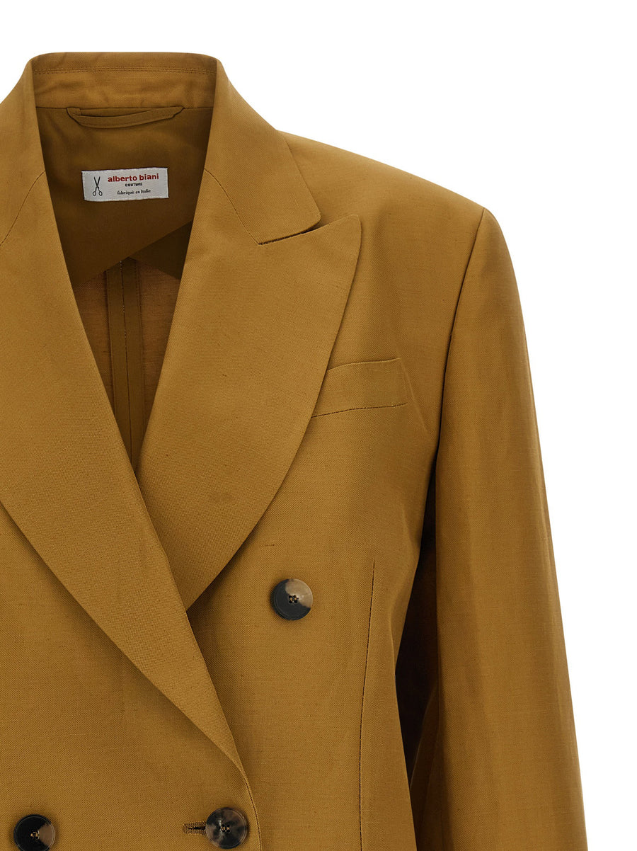 Alberto Biani Linen Viscose Blazer For Women Double Breasted Polished Brown Spring Summer 2026 Collection