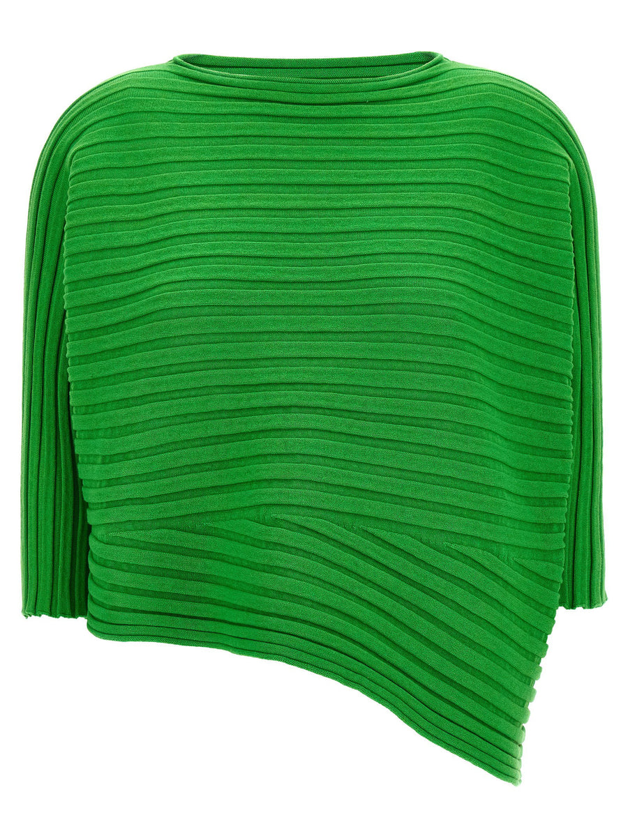 Issey Miyake Cotton Cashmere Knit Top Green Women Premium Textured Warp Weft Straight Silhouette