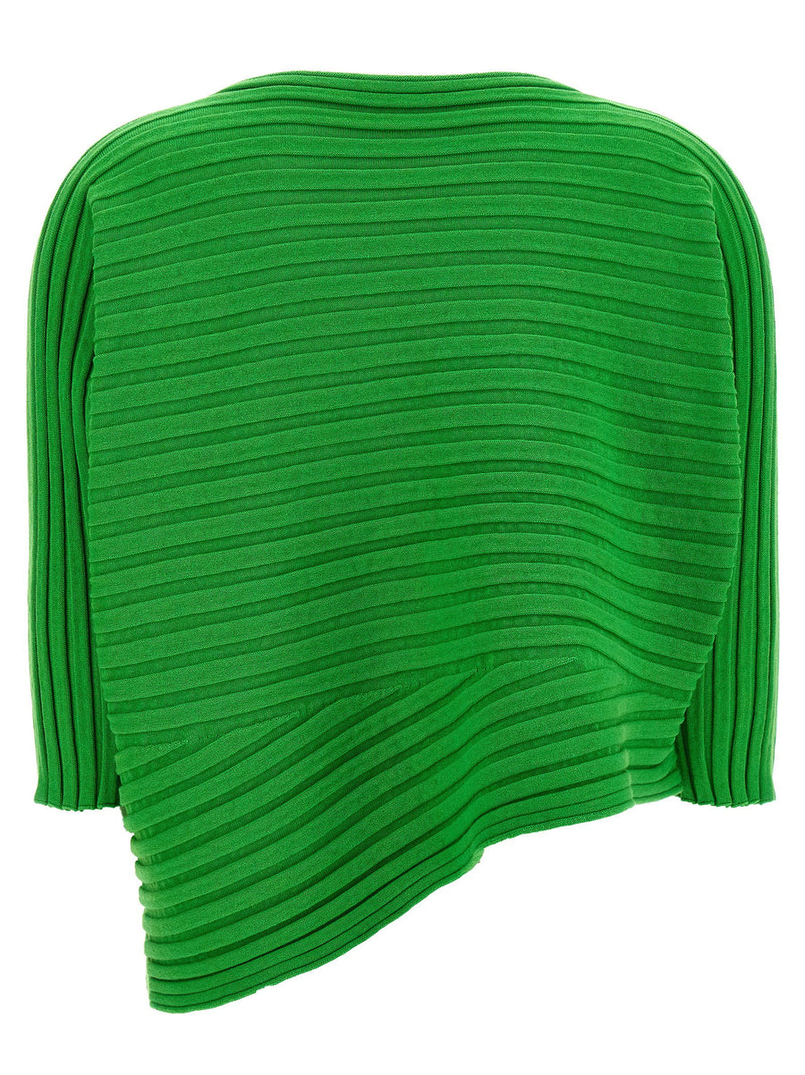 Issey Miyake Cotton Cashmere Knit Top Green Women Premium Textured Warp Weft Straight Silhouette