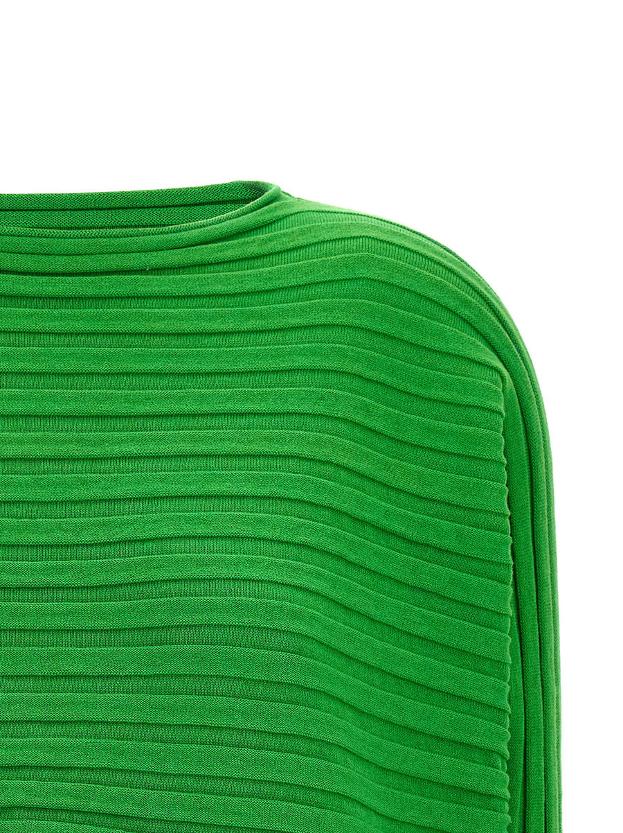 Issey Miyake Cotton Cashmere Knit Top Green Women Premium Textured Warp Weft Straight Silhouette