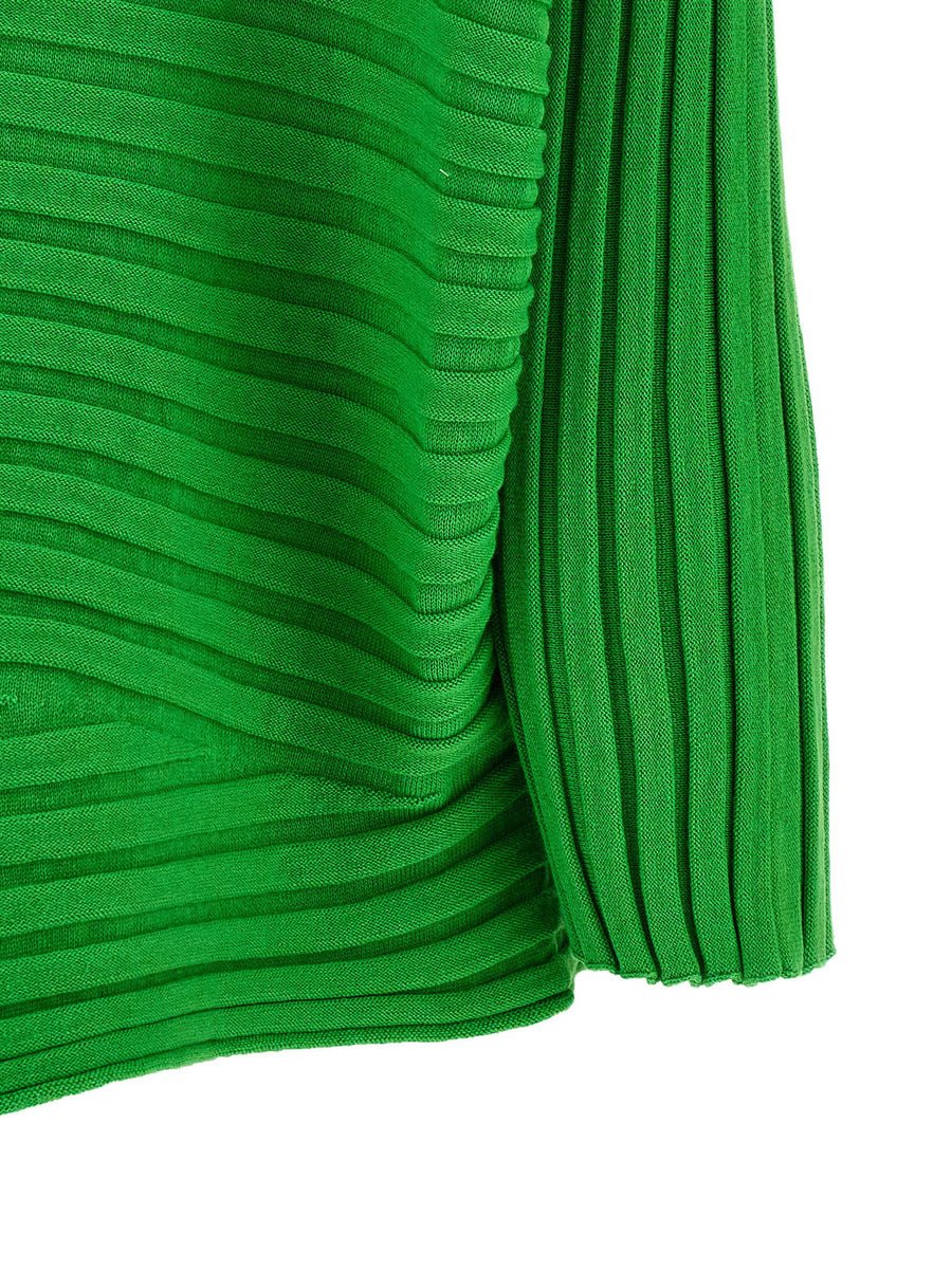 Issey Miyake Cotton Cashmere Knit Top Green Women Premium Textured Warp Weft Straight Silhouette