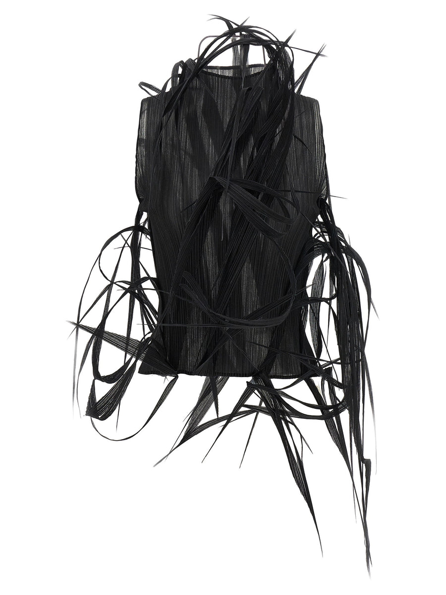 Issey Miyake Urban Jungle Pleated Crop Top High Neck Black Polyester