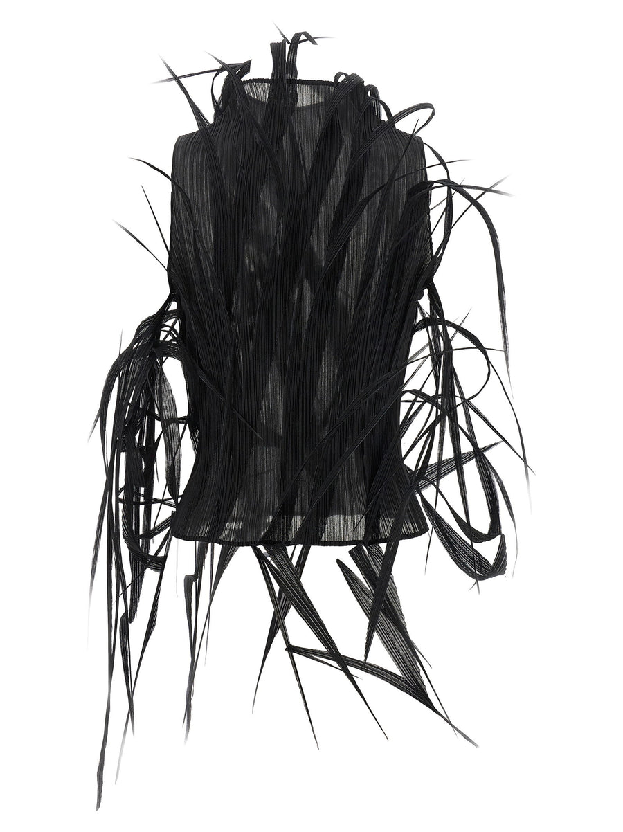 Issey Miyake Urban Jungle Pleated Crop Top High Neck Black Polyester