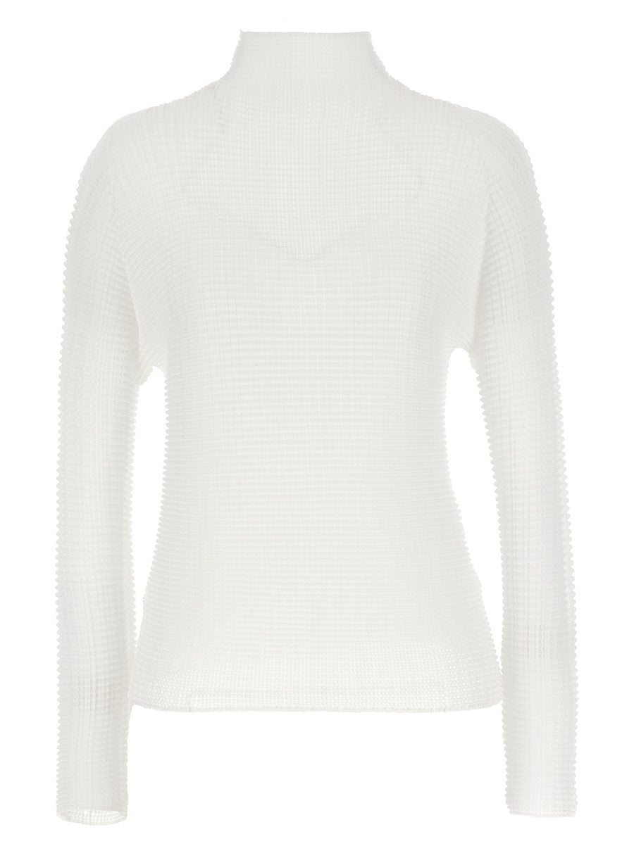 Issey Miyake Wooly Pleats Blouse For Women Sculptural Pleats High Neck Recycled Polyester Luxury