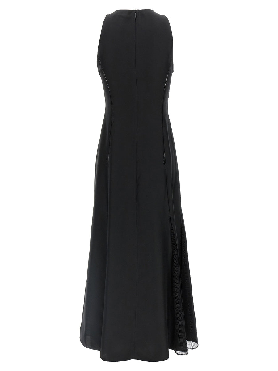 Loulou De Saison Iraka Silk Twill Midi Dress Black Lace Inserts