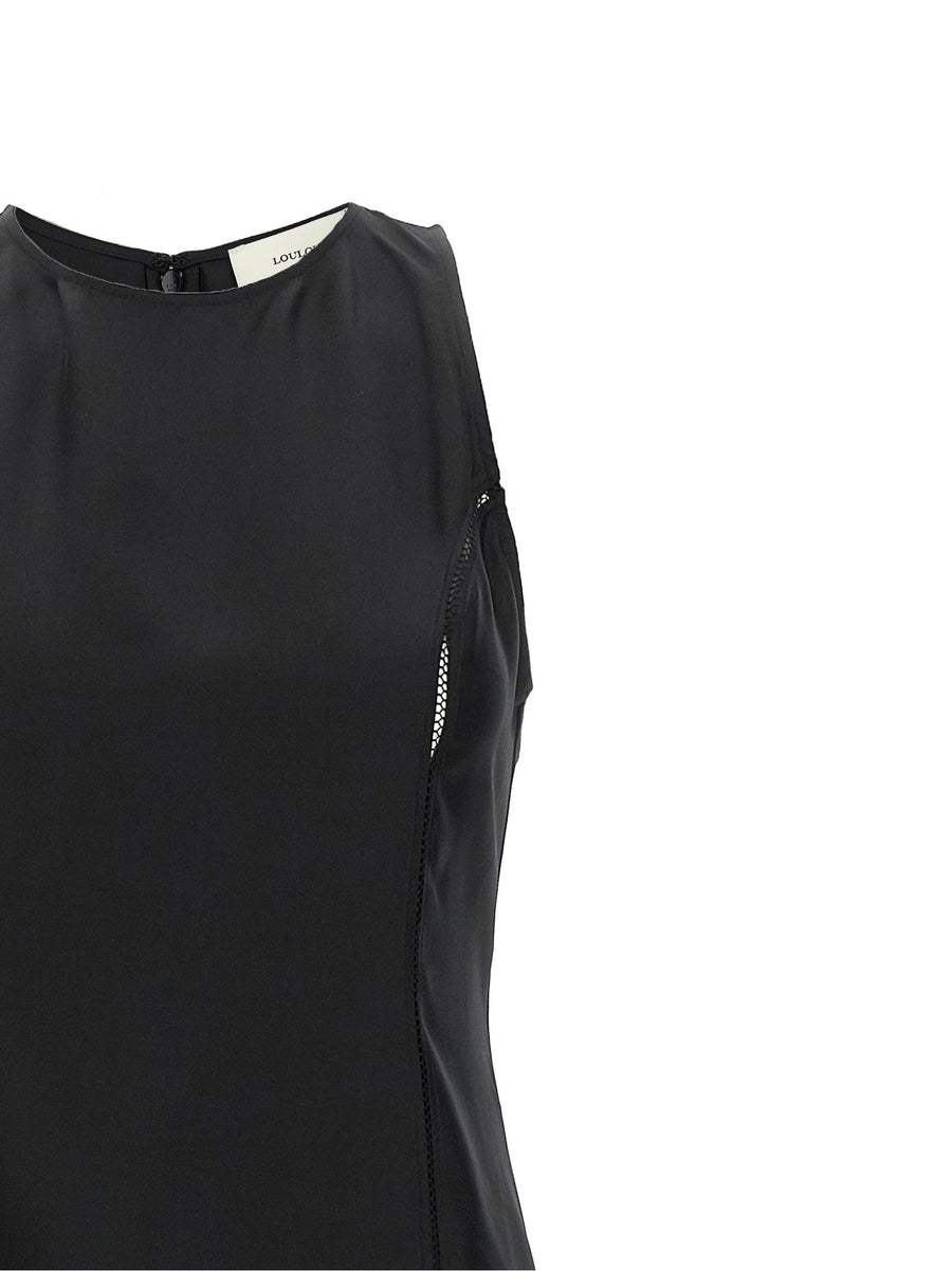 Loulou De Saison Iraka Silk Twill Midi Dress Black Lace Inserts