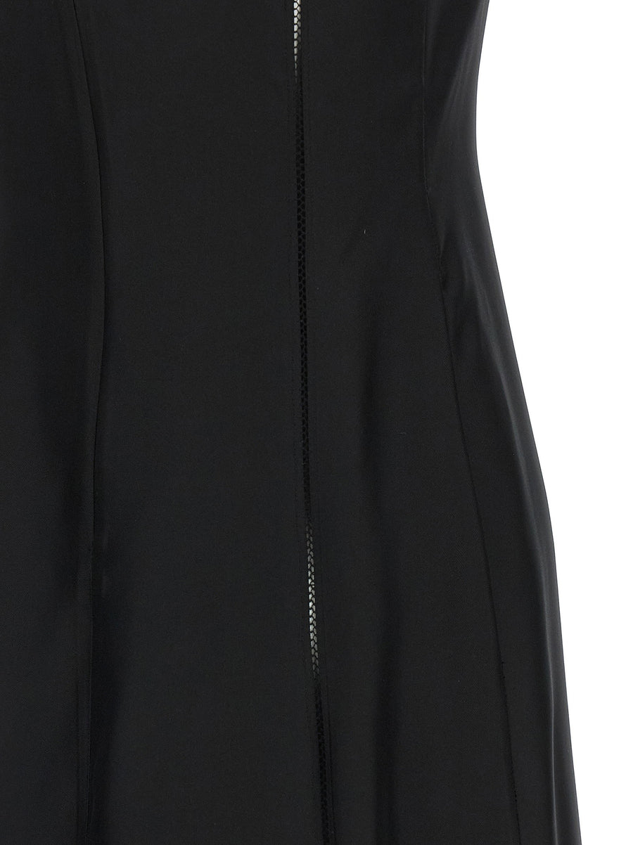 Loulou De Saison Iraka Silk Twill Midi Dress Black Lace Inserts