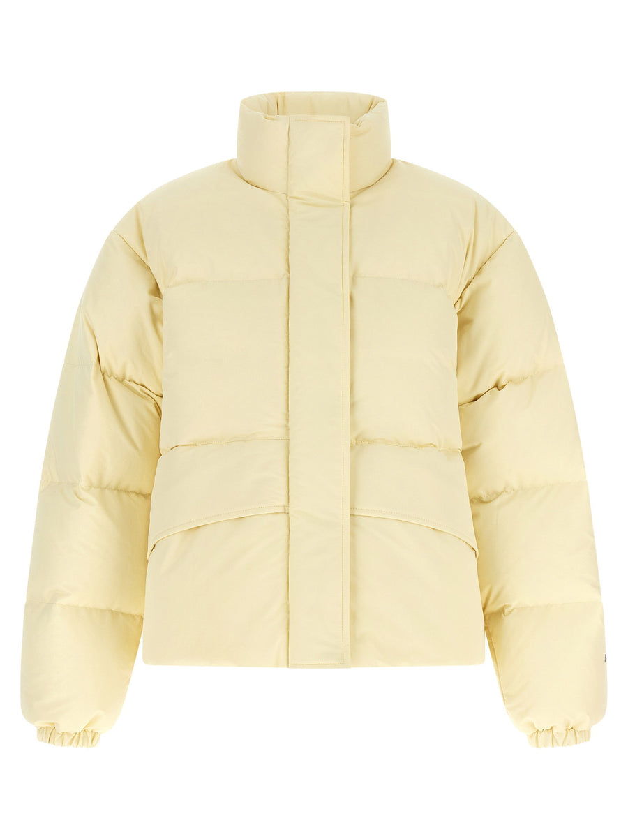 Jil Sander Premium Water Repellent Quilted Down Jacket For Women Beige Matte Finish Technical Fabric