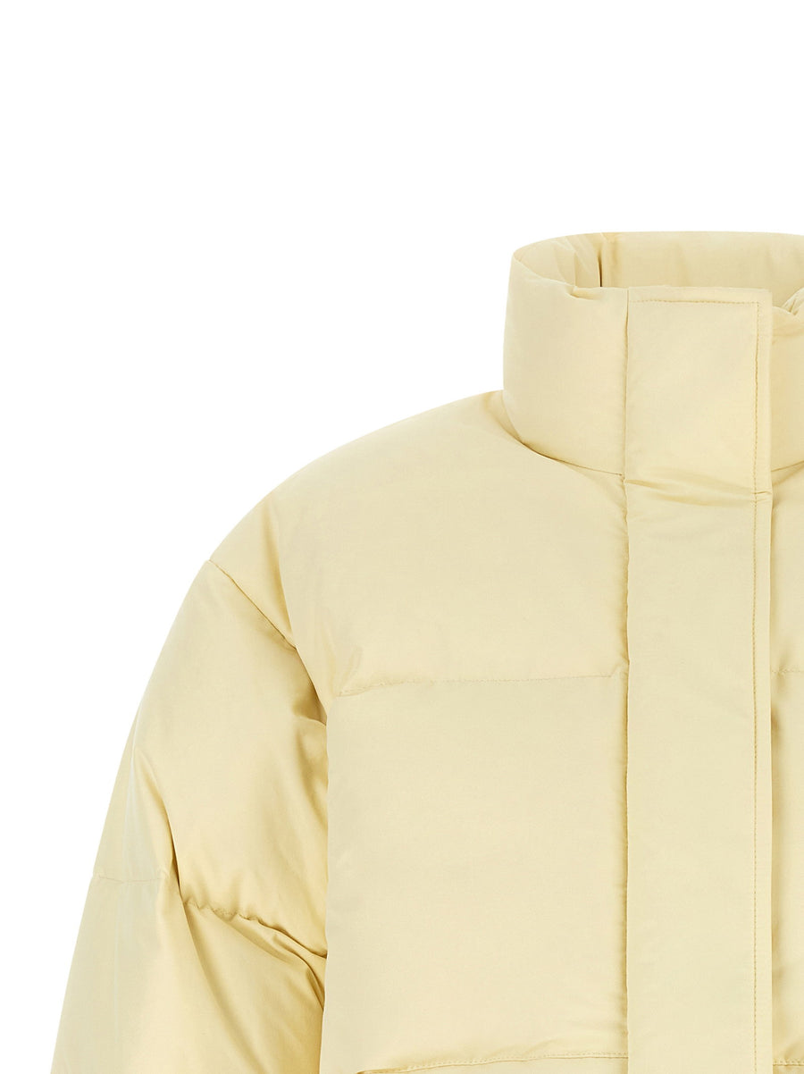 Jil Sander Premium Water Repellent Quilted Down Jacket For Women Beige Matte Finish Technical Fabric
