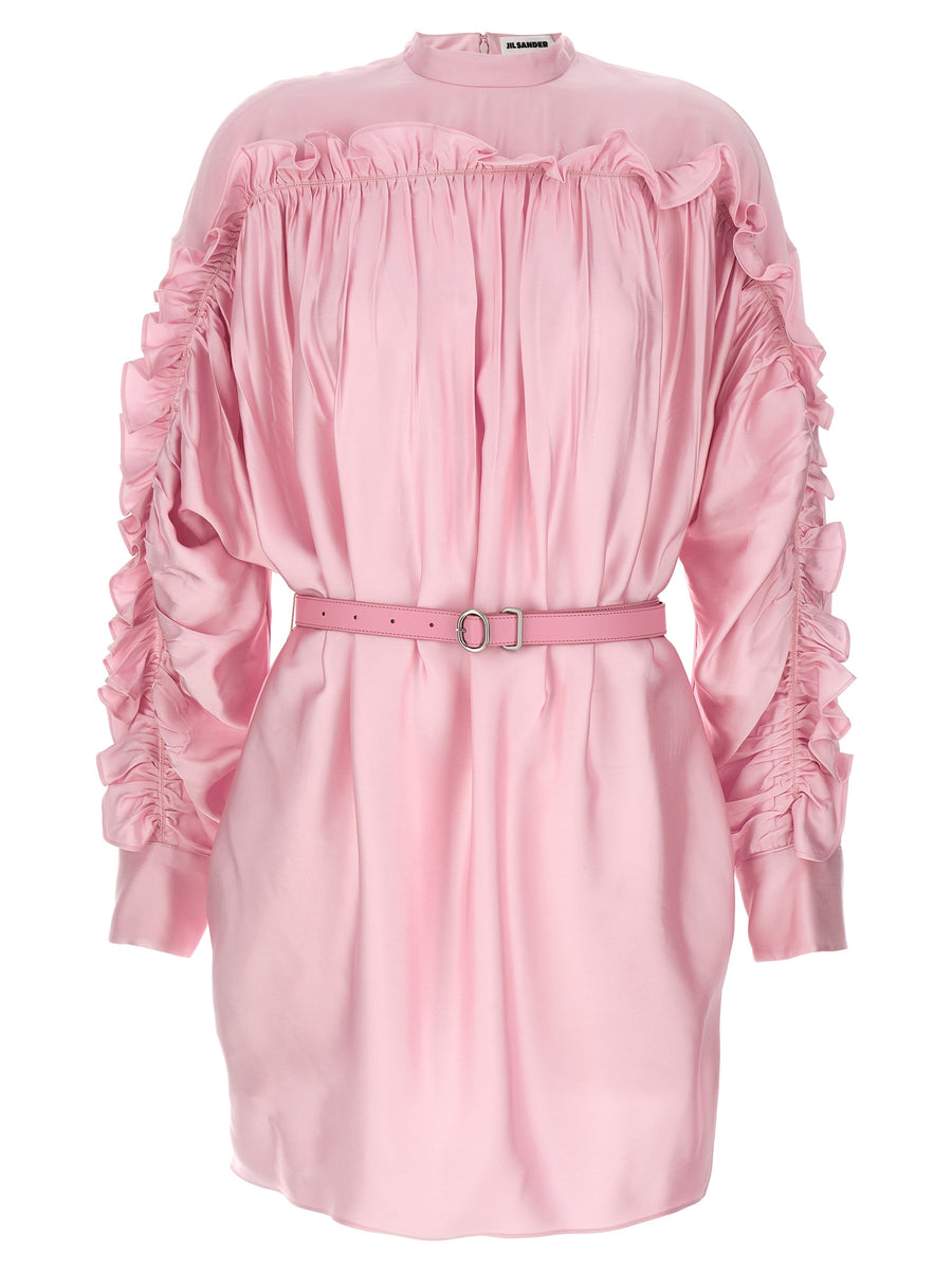 Jil Sander 129 Dress Pink Viscose With Pockets High Collar Quiet Luxury For Women