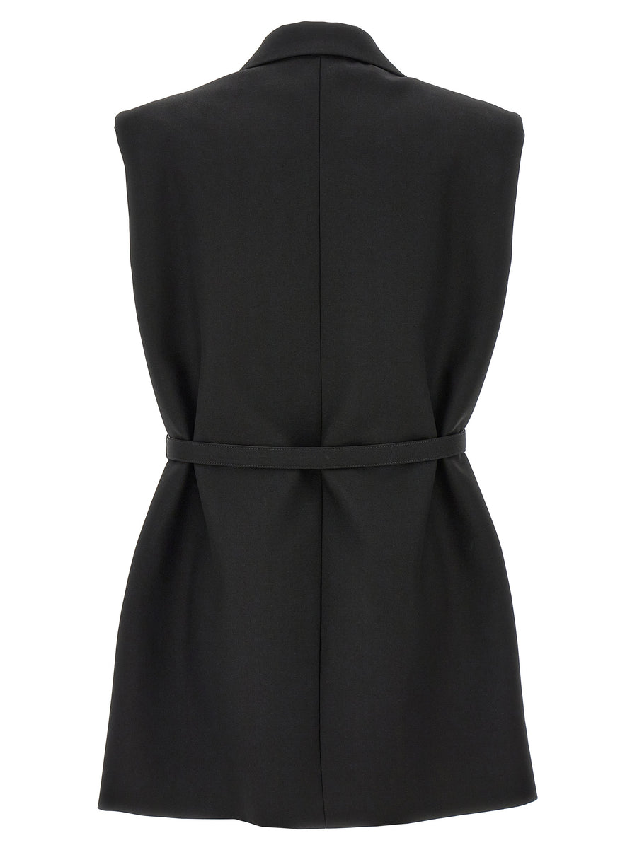 Jil Sander Wool Vest For Women With Removable Belt Padded Shoulders Double Breasted Oversized Luxury