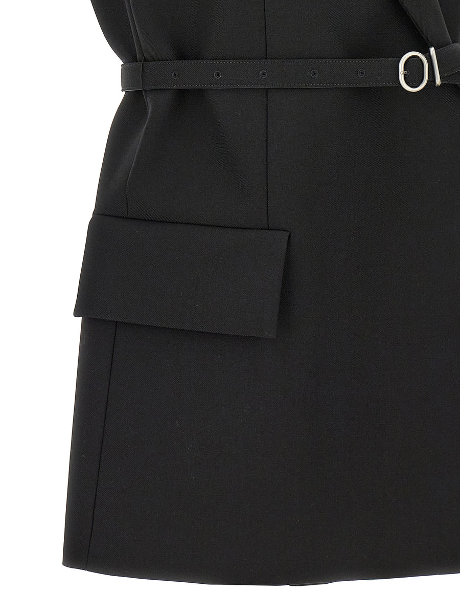 Jil Sander Wool Vest For Women With Removable Belt Padded Shoulders Double Breasted Oversized Luxury