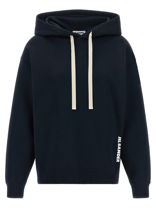 Jil Sander Cotton Hoodie With Fleece Lined Warmth Logo Print Front Blue For Women