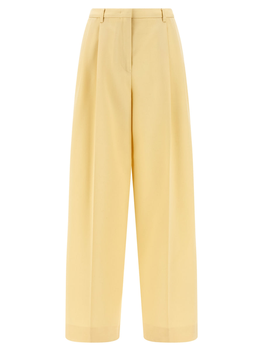 Jil Sander Wool Pants Yellow With Central Pleat Wide Leg Tailored For Modern Women, Premium 100% Wool