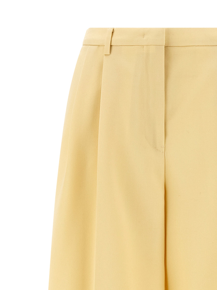 Jil Sander Wool Pants Yellow With Central Pleat Wide Leg Tailored For Modern Women, Premium 100% Wool