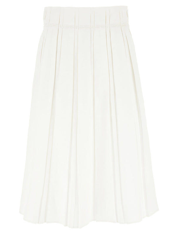 Jil Sander White Linen Midi Skirt With Embroidered Waist Side Zip Closure