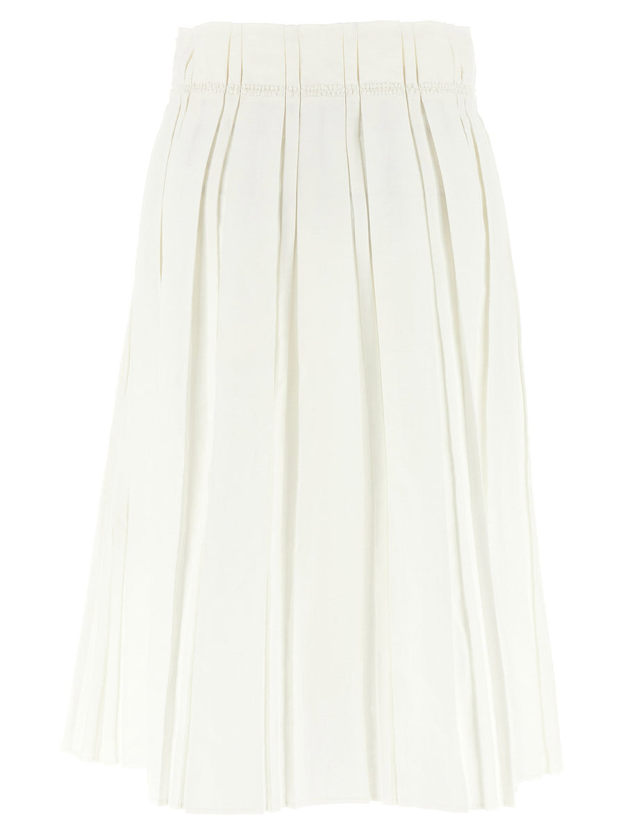 Jil Sander White Linen Midi Skirt With Embroidered Waist Side Zip Closure