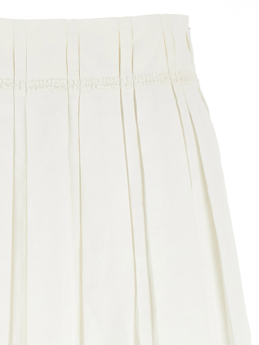 Jil Sander White Linen Midi Skirt With Embroidered Waist Side Zip Closure