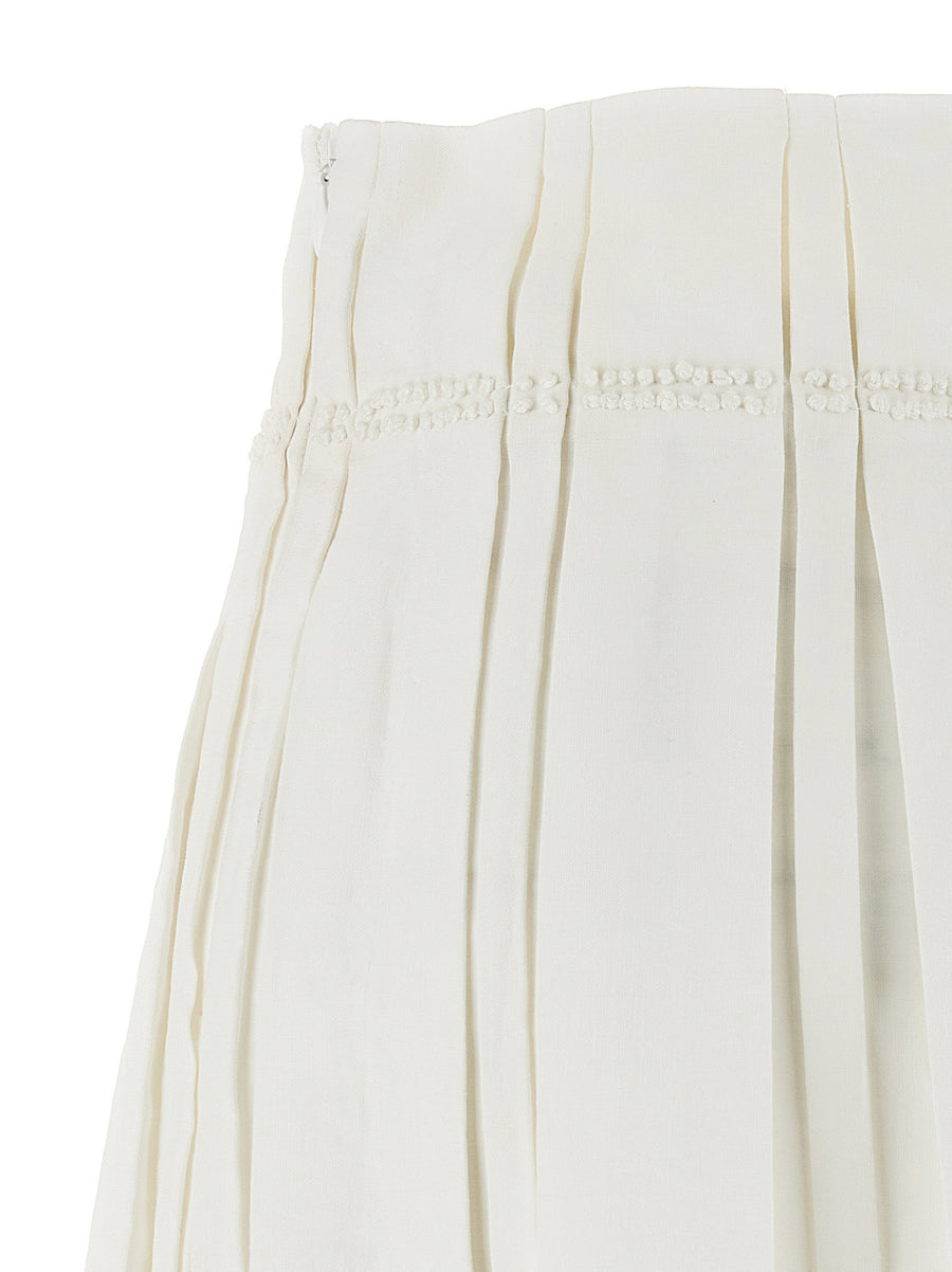 Jil Sander White Linen Midi Skirt With Embroidered Waist Side Zip Closure