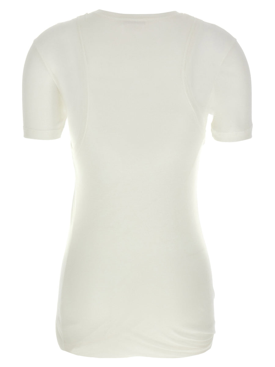 Jil Sander T Shirt White Cotton With Double Layer Overlay And Crew Neck For Women Luxury