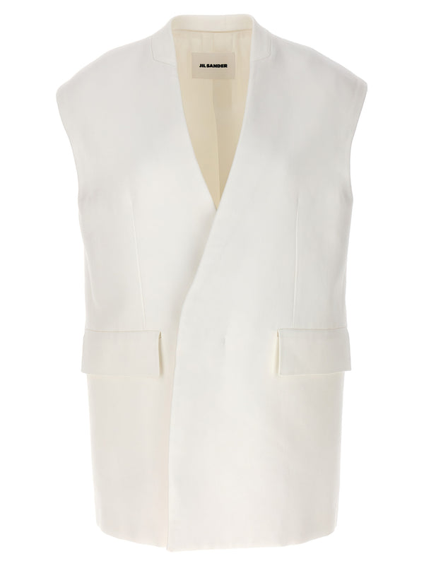 Jil Sander Oversize Tailored Vest For Women Luxury White Stretch Cotton Layering