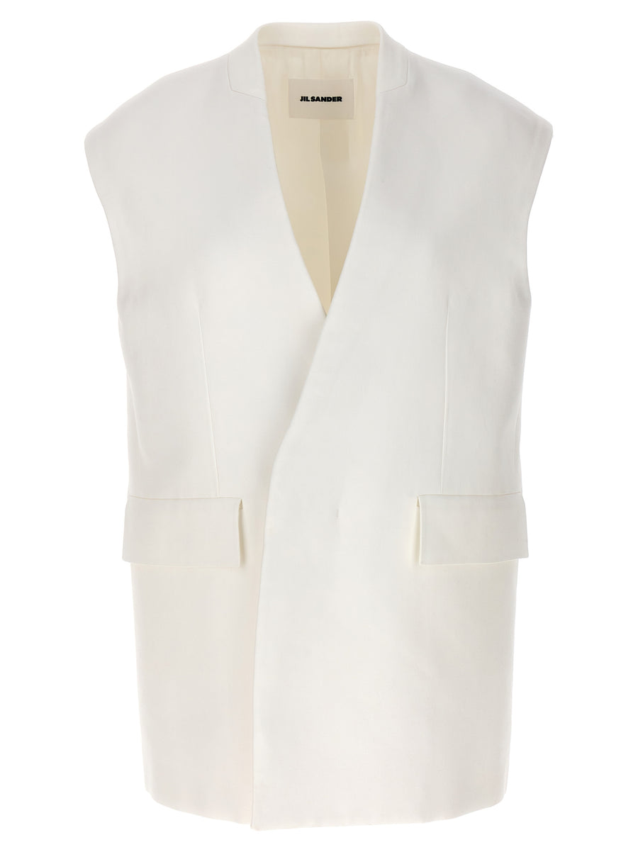 Jil Sander Oversize Tailored Vest For Women Luxury White Stretch Cotton Layering