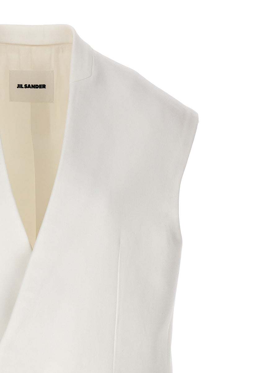 Jil Sander Oversize Tailored Vest For Women Luxury White Stretch Cotton Layering
