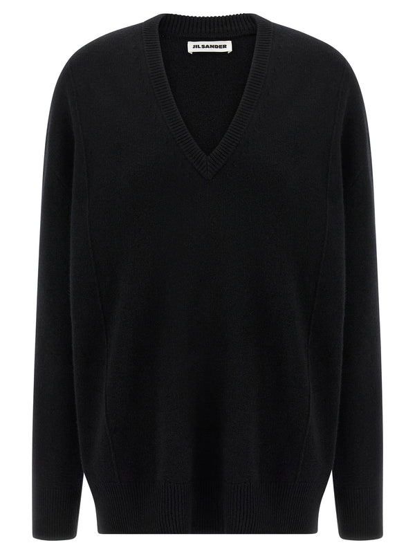 Jil Sander Cashmere Wool Blend Sweater For Women, Minimalist Luxury, V Neck, Relaxed Shoulders
