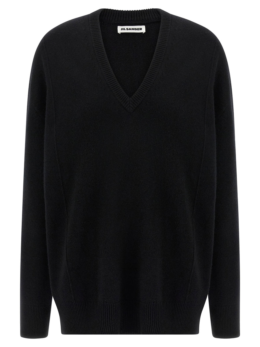 Jil Sander Cashmere Wool Blend Sweater For Women, Minimalist Luxury, V Neck, Relaxed Shoulders