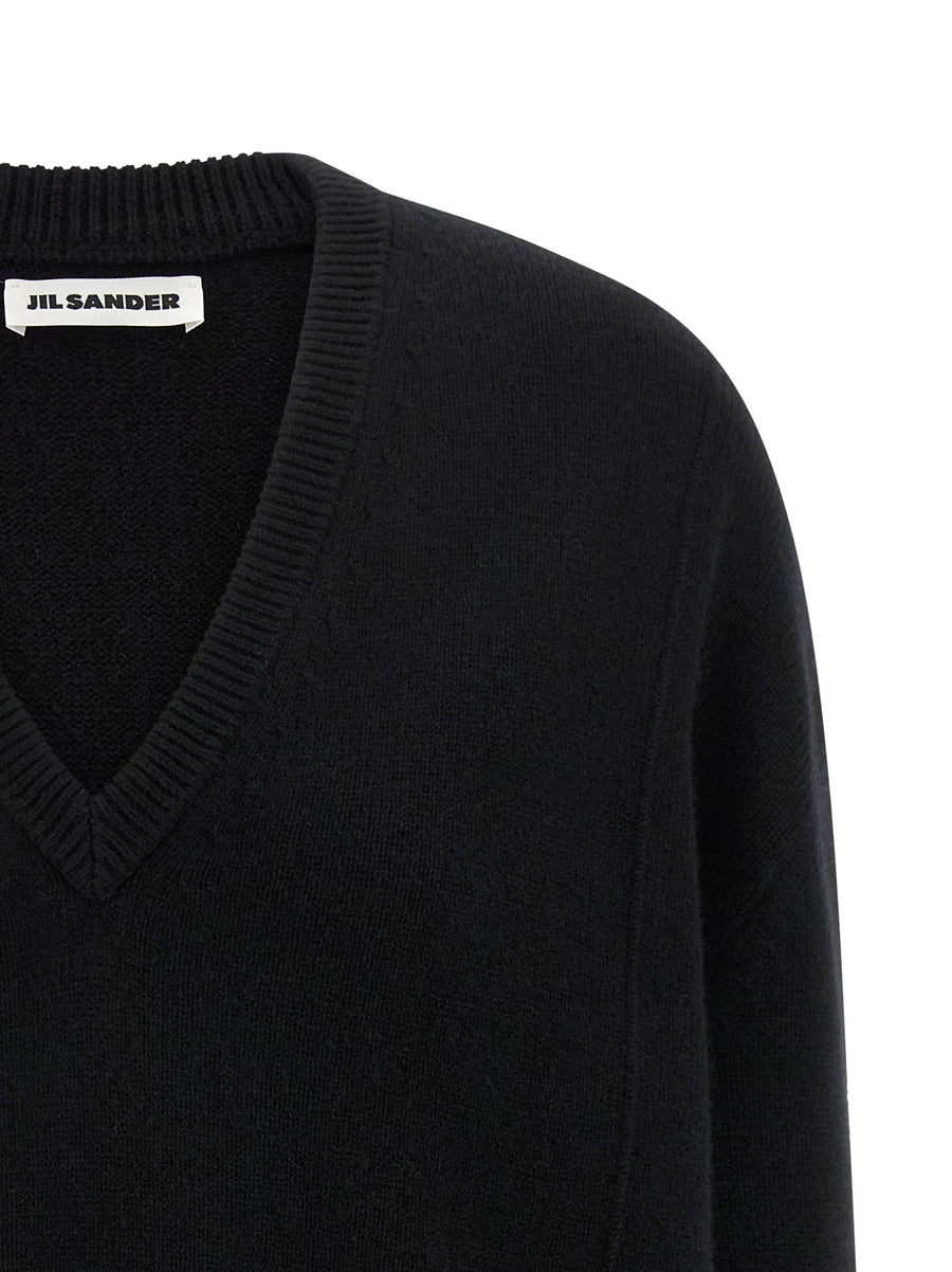 Jil Sander Cashmere Wool Blend Sweater For Women, Minimalist Luxury, V Neck, Relaxed Shoulders