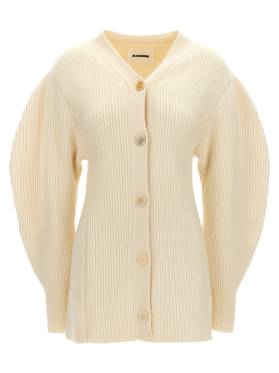 Jil Sander Ribbed Cardigan 100 Percent Wool White Luxury Knit For Women Layering Essential