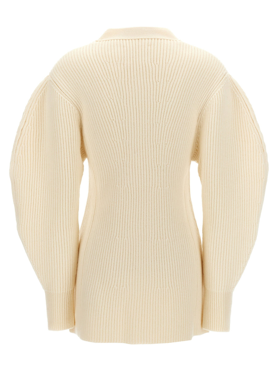 Jil Sander Ribbed Cardigan 100 Percent Wool White Luxury Knit For Women Layering Essential