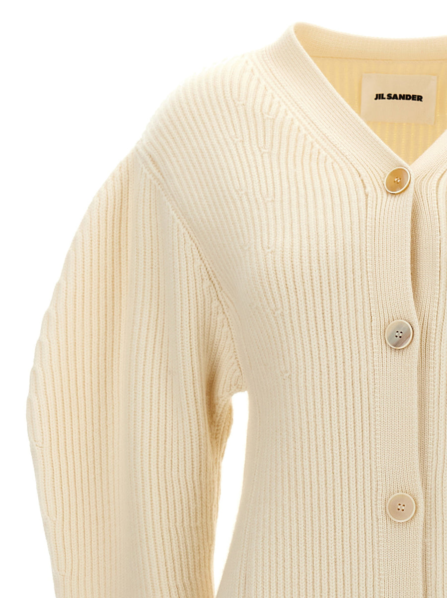 Jil Sander Ribbed Cardigan 100 Percent Wool White Luxury Knit For Women Layering Essential